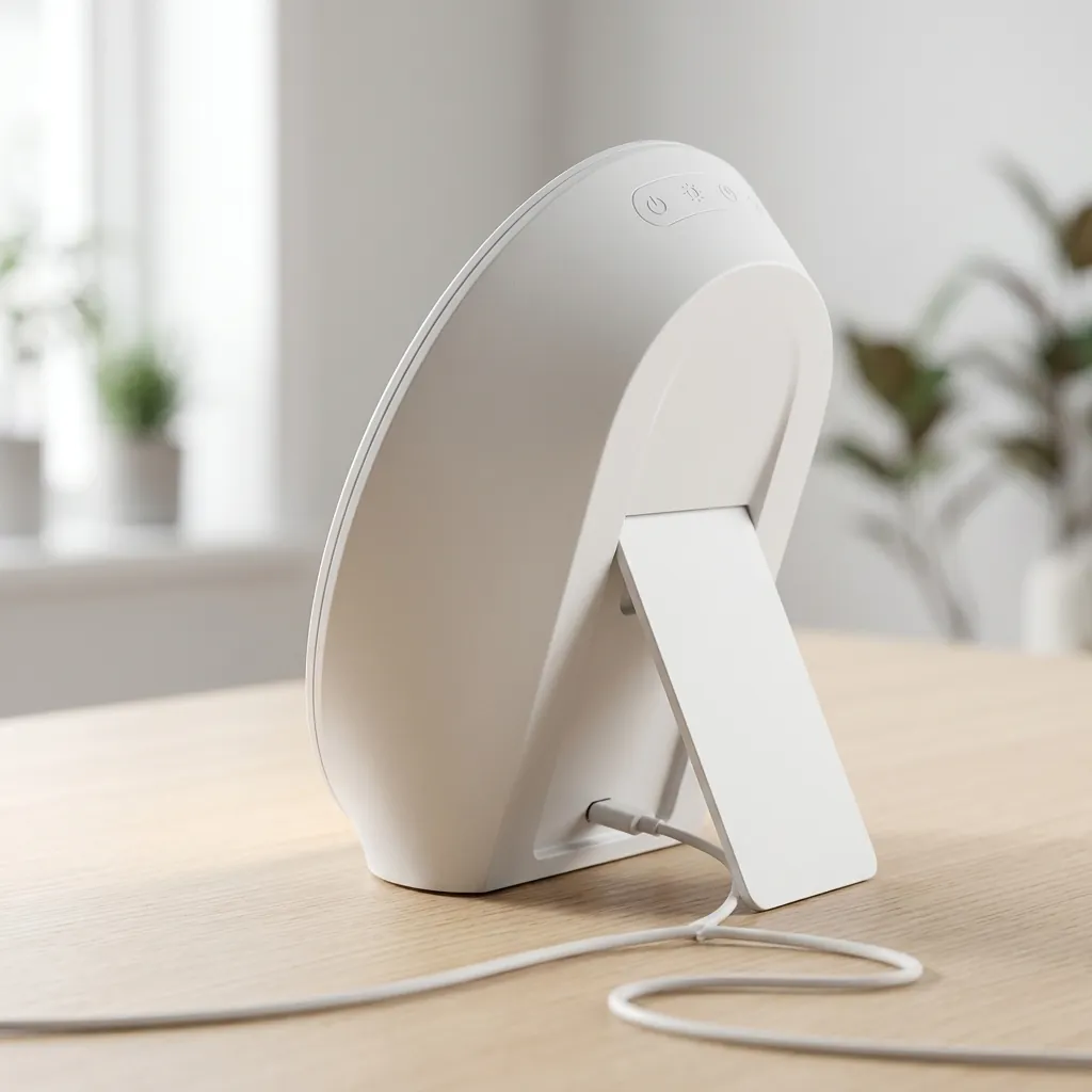Sunniva Light rear profile view showing easel kickstand and touch controls